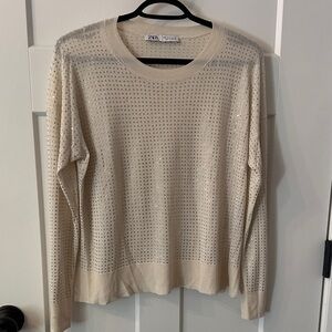 Zara Beige Sweater with Sparkly Diamond-like Details